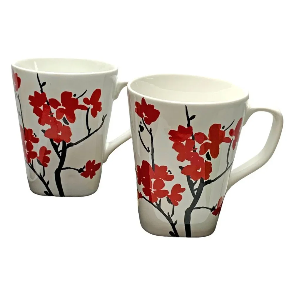 Lot‎ of 2 Coventry Makayla Fine Porcelain Japanese Cherry Blossom Pattern Mugs